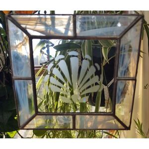 Etched Shell White Cloud Glass Frame Stained Glass Hanging Suncatcher